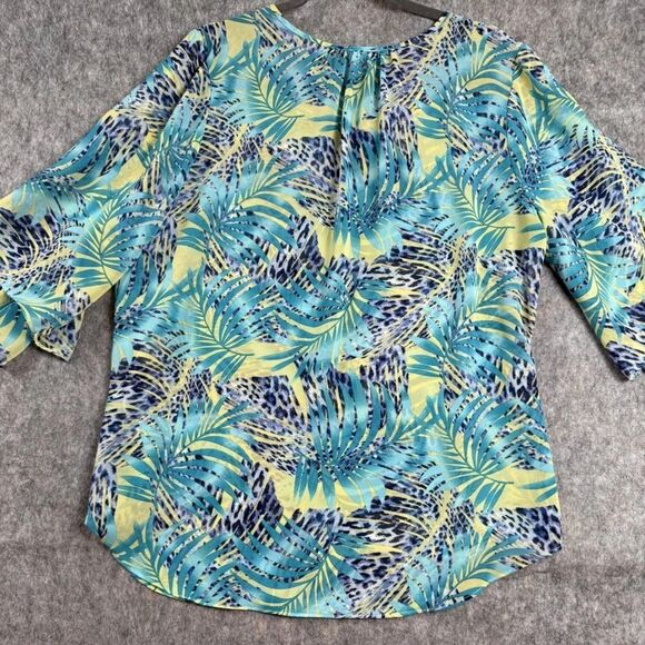 Chico's Blouse Top Women's 2 Multicolour Palm Leaf Print 100% Polyester Pullover - Picture 2 of 8